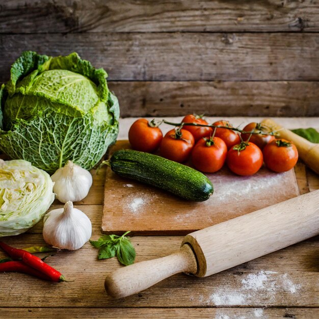 Świeże składniki na desce do krojenia